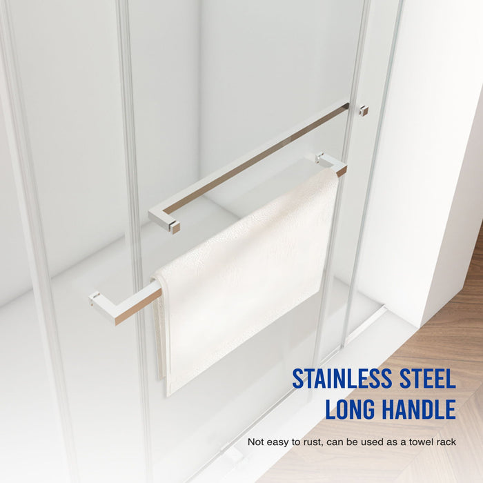 Frameless Shower Door, Double Sliding Shower Door, Clear Tempered Glass Shower Enclosure With Square Rail, Double Side Easy Clean Coat, Finished With Buffer