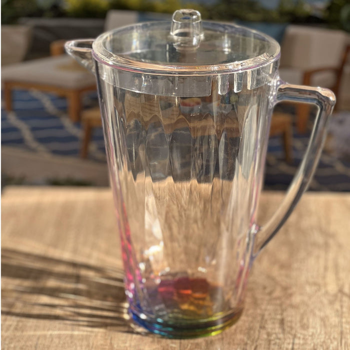 Rainbow Design Unbreakable Plastic Water Pitcher With Lid And Spout, 2.5 Quarts - Clear