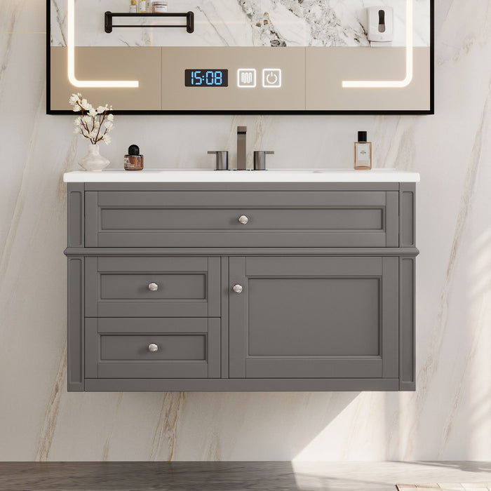 Modern Wall Mounted Floating Cabinet With Double Drawer And Sink