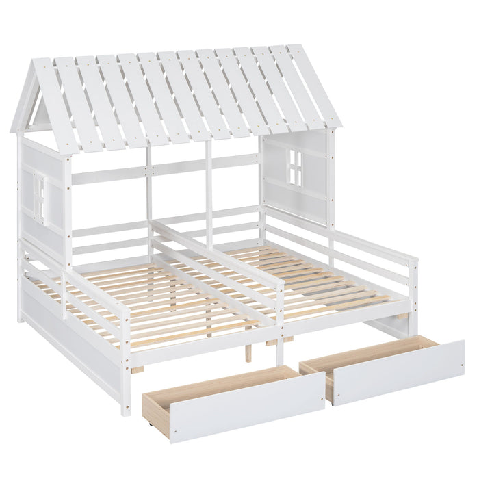 House Platform Beds With 2 Drawers, Side By Side Design