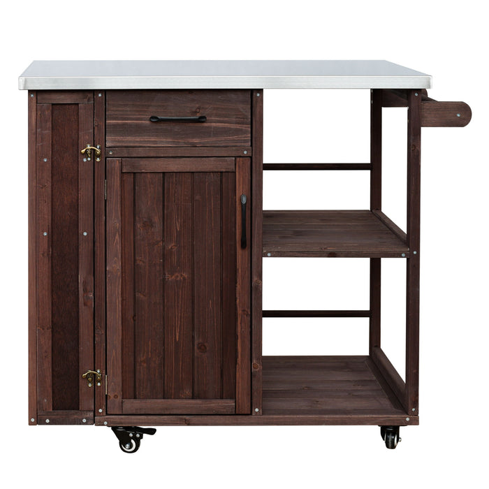 Outdoor Kitchen Island Prep Station With Lockable Wheels, Ample Storage, Towel & Spice Racks