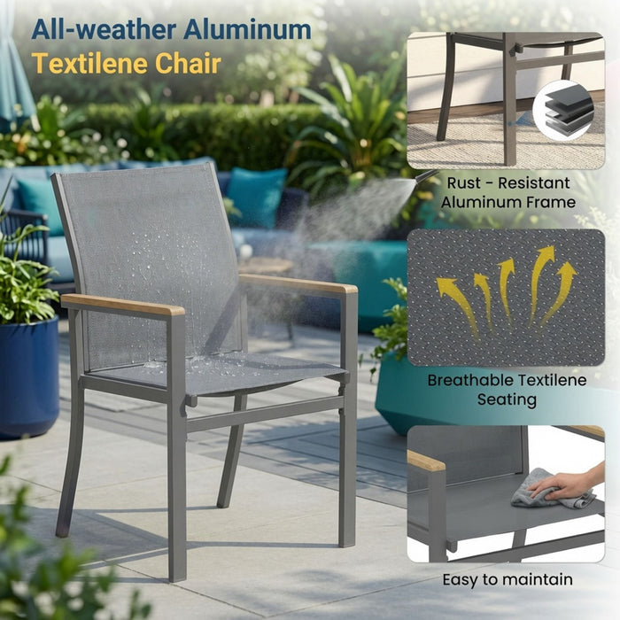 5 Piece Gray Aluminum Patio Dining Set With Textilene Chairs For Outdoor Use