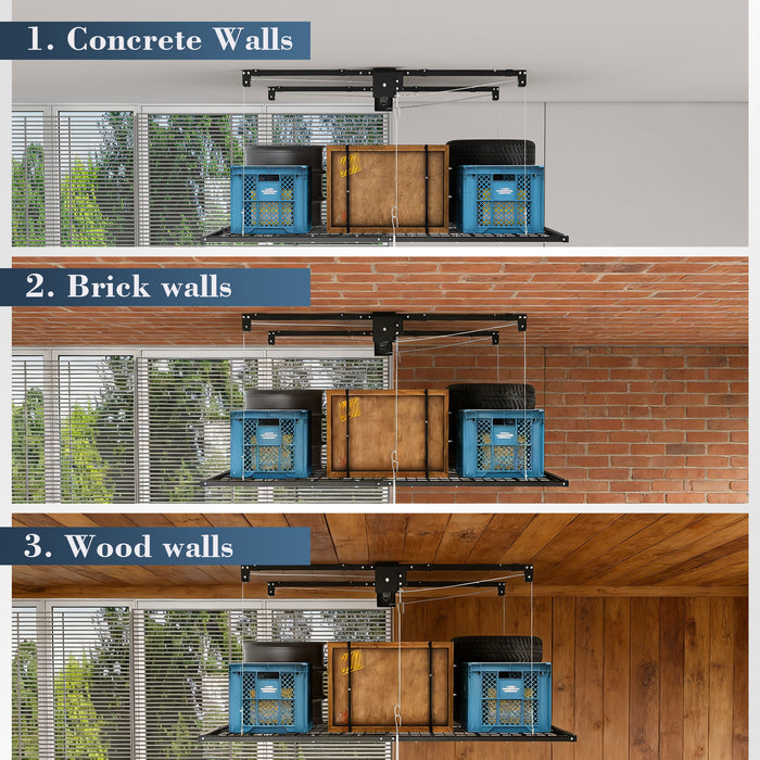 Overhead Garage Storage Rack For High Ceilings & Safety Lock - Black