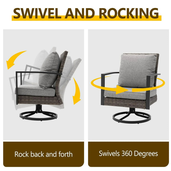 3 Piece Patio Furniture, Swivel Rocker Bistro Set With Side Table & Cushions For Porch - Gray