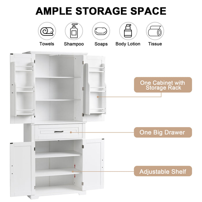 Bathroom Storage Cabinet With Doors And Drawer, Adjustable Shelf