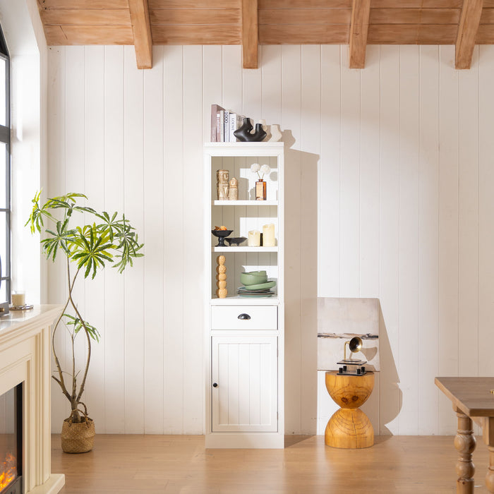 Retro Style 75'' Tall Display Shelf With Cabinet For Hallways Living Room Kitchen - White