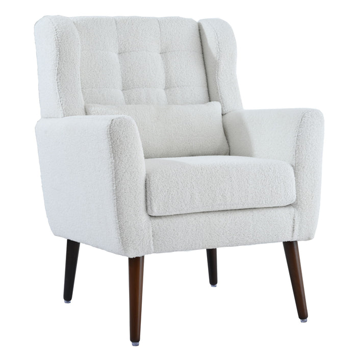 Modern Accent Chair, Chenille Arm Chairs For Living Room, Upholstered Mordern Armchair, Comfy Soft Padded Lounge Chair In Small Space, Bedroom, With Pillow, Solid Wood Leg