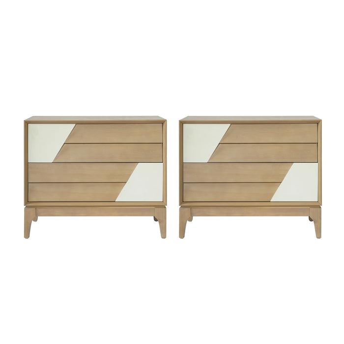 Japandi 2 Drawer Nightstand With Geometric Design