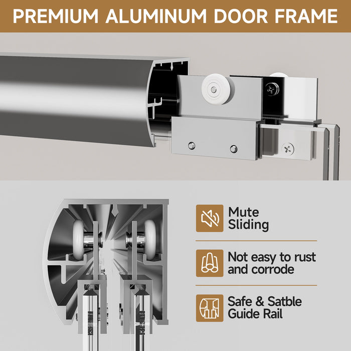 Aluminum Frame Double Double Soft Close Shower Door, Tempered Glass And Dual Stainless Steel Handles