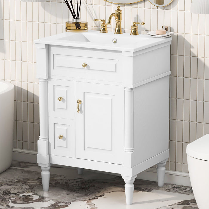 Freestanding Bathroom Vanity With Sink, Adjustable Shelf & Flip Drawer