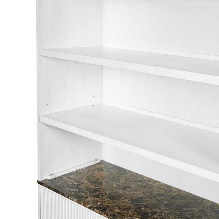 Tall Bookcase Storage Cabinet With 3 Open Shelves & Fluted Double Doors