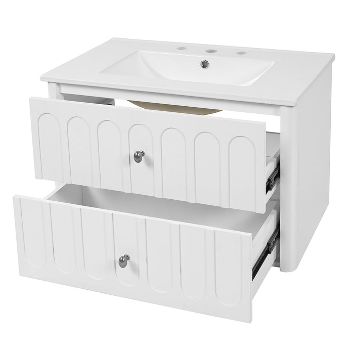 Floating Bathroom Vanity With Oval Knobs & Round Edge, Soft Close Drawer Slides