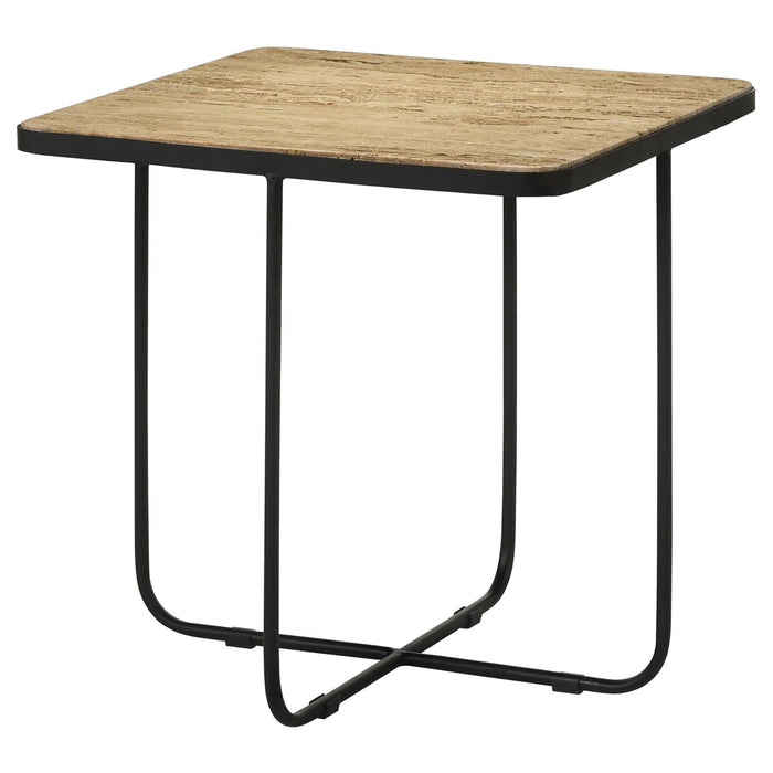 Travertine Accent Table Geometric Design - Brown