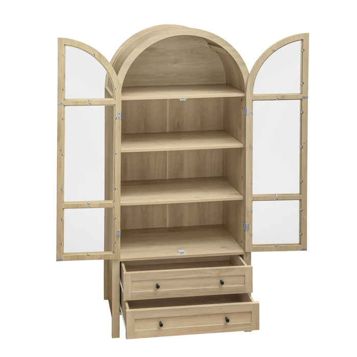 Tall Arched Kitchen Pantry, Modern Farmhouse Wood Kitchen Storage Cabinets, Arched Storage Display Cabinet With Adjustable Shelves, Versatile Cupboard For Kitchen, Dining Room, Living Room - Natural