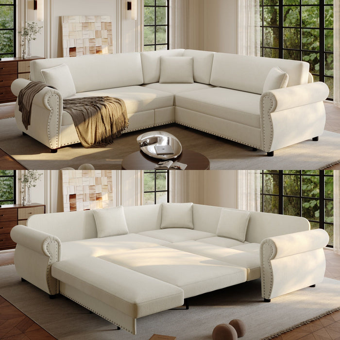 L-Shaped Sofa Couch With Pull-Out Bed