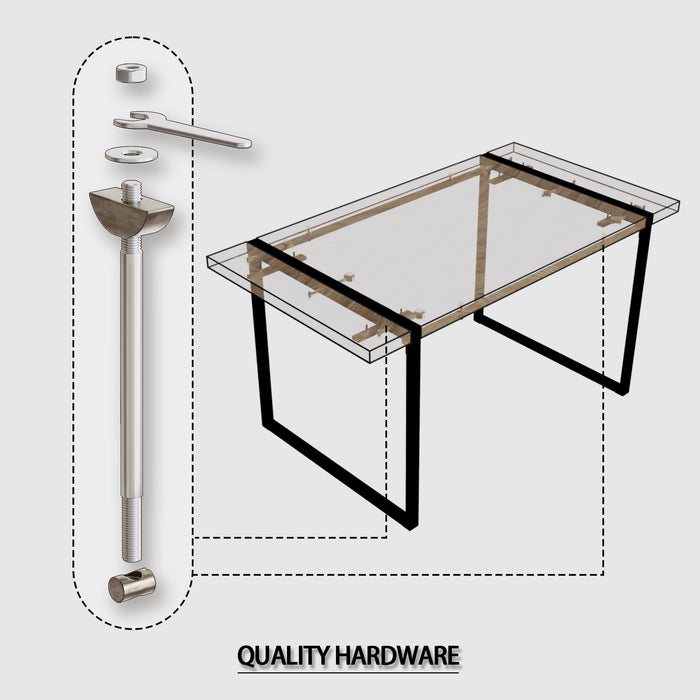 Modern Dining Table & Suede Chair Set WIth Rectangular Metal Base