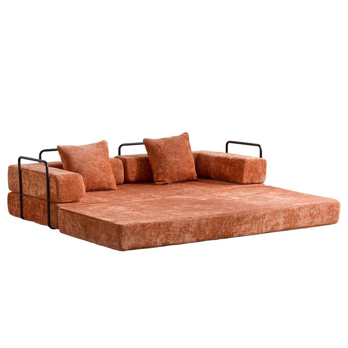 Convertible Floor Sofa Bed With Pillow Back Support Armrest