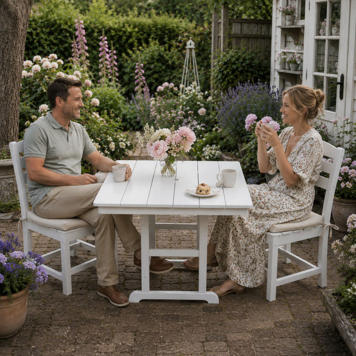 Outdoor Patio Dining Set, Square Table With Umbrella Hole And Armless Chairs
