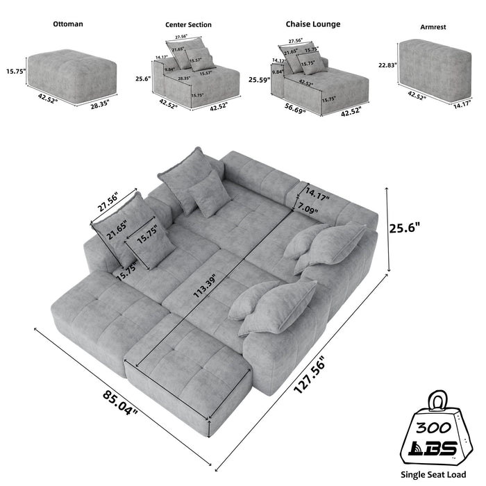 Modern Oversized Diy Combination, Modular Sectional Sofa With Pillows
