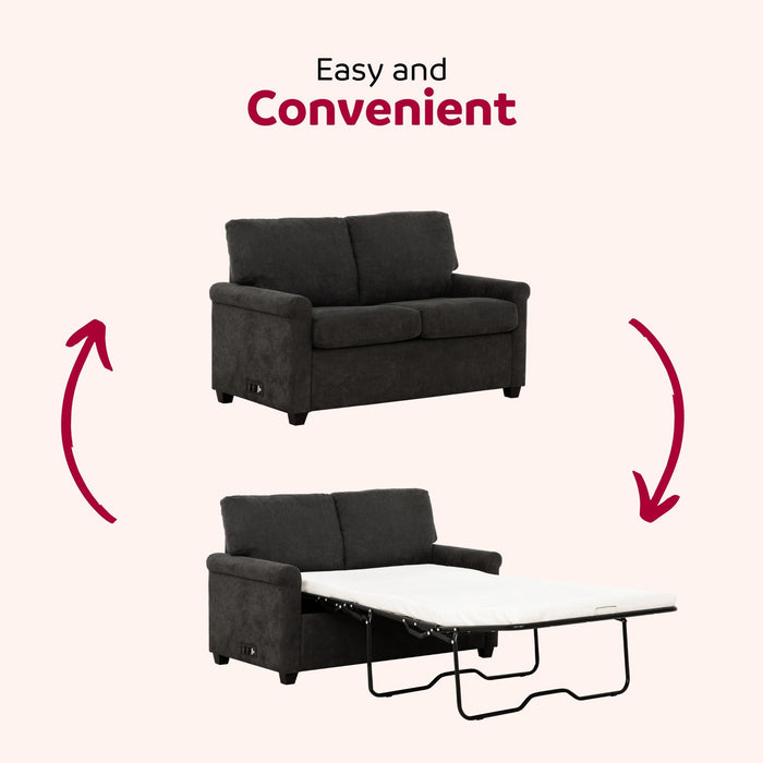 Convertible Twin Sleeper Sofa With USB Ports, 2 Seater Upholstered Loveseat - Dark Gray