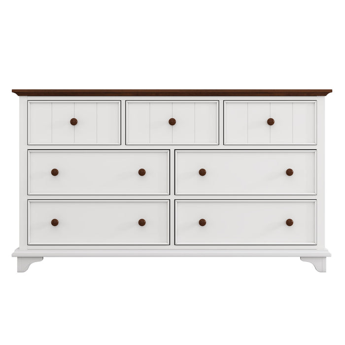 Wooden Captain Seven Drawer Dresser For Bedroom, Living Room, Kids' Room - White / Walnut