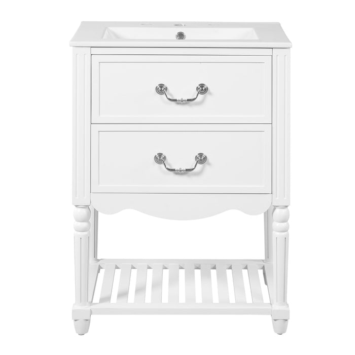 Wave Design Bathroom Vanity With Sink, 2 Drawers And Open Shelf