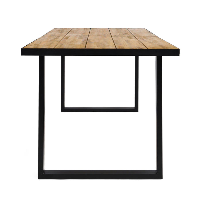 Outdoor Dining Table With U Shape Legs And Slat Top Table - Teak