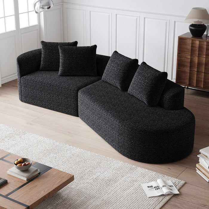 Upholstered Oversized Sectional Sofa, 4 Seater Extra Deep & Wide Curved Cloud Couch With 4 Throw Pillows For Living Room - Black