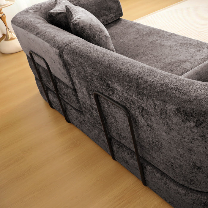 3 Seater Sofa With Built In Pet Bed Nook, Curved Design And 2 Throw Pillows