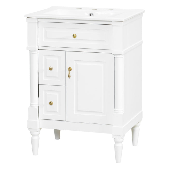 Freestanding Bathroom Vanity With Sink, Adjustable Shelf & Flip Drawer