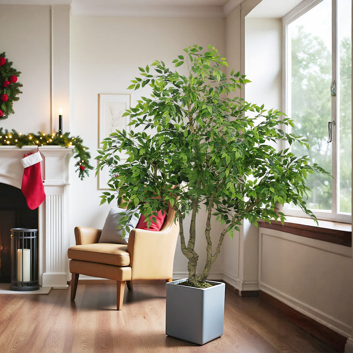 Tall Artificial Banyan Tree With A Natural Trunk And Lifelike Leaves - Green