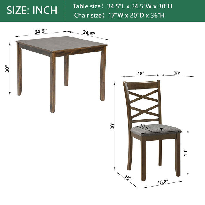 5 Piece Dining Table Set & 4 Chairs - Walnut