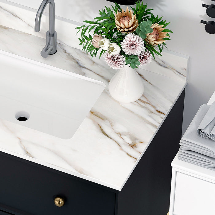 Elegant Vanity Top With Undermount Sink And Backsplash, Sintered Stone