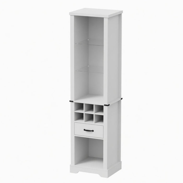 Pantry Cabinet With LED Lights, Wine Rack, Tempered Glass Shelves, And Barn Door Design - White