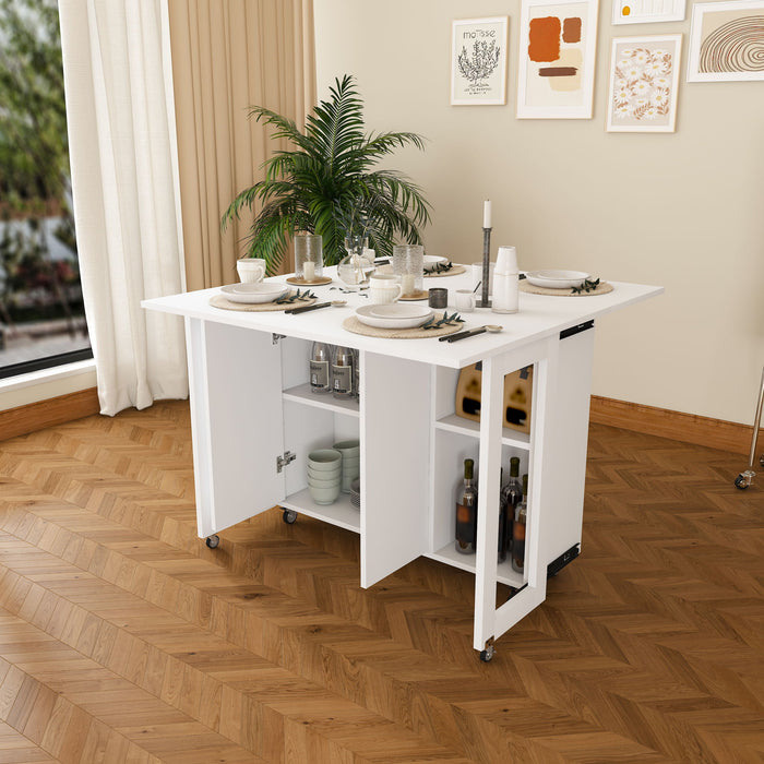 3 In 1 Foldable Side Table With 4 Storage Shelves