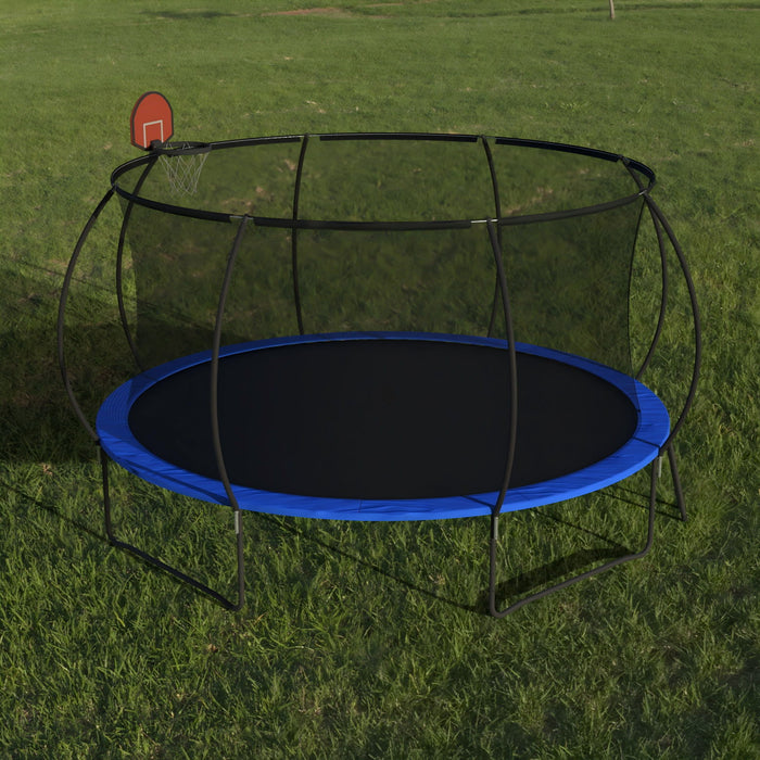 Pumpkin 14 Ft Outdoor Trampoline With Basketball Hoop Enclosure Net Ladder And Metal - Black / Blue