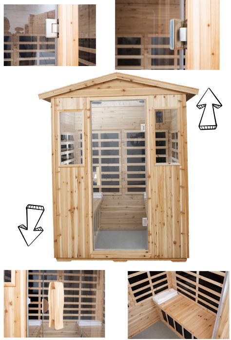 4 Person Old Fir Far Infrared Outdoor Sauna Room - Natural
