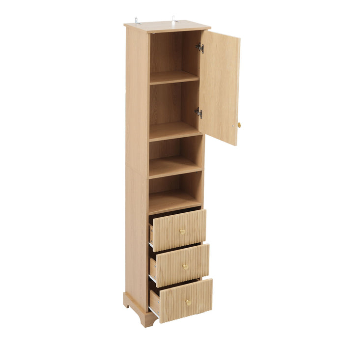Tall Bathroom Cabinet With 1 Door, 3 Drawers, Open Storage - Wood