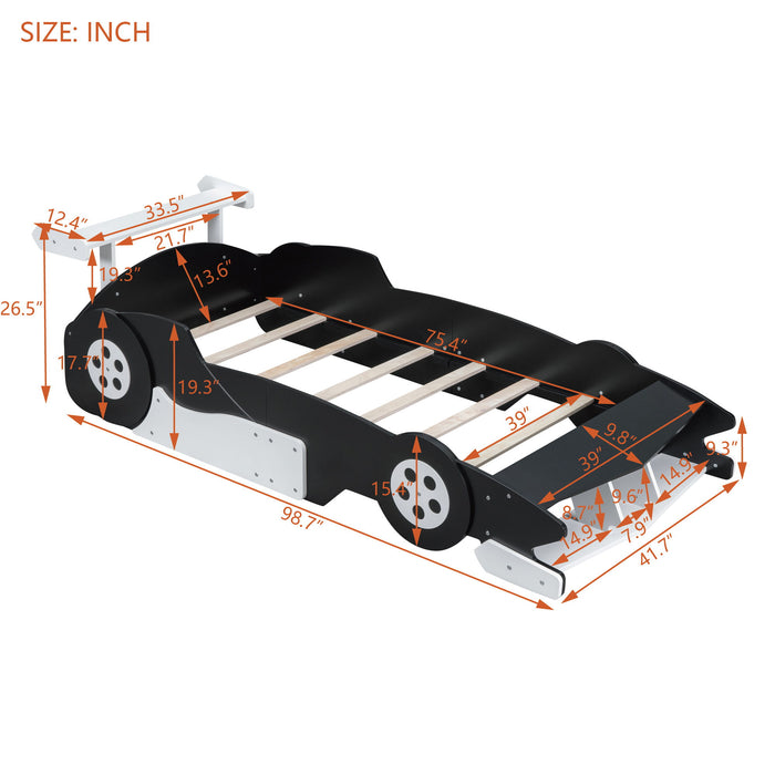 Race Car-Shaped Platform Bed With Wheels