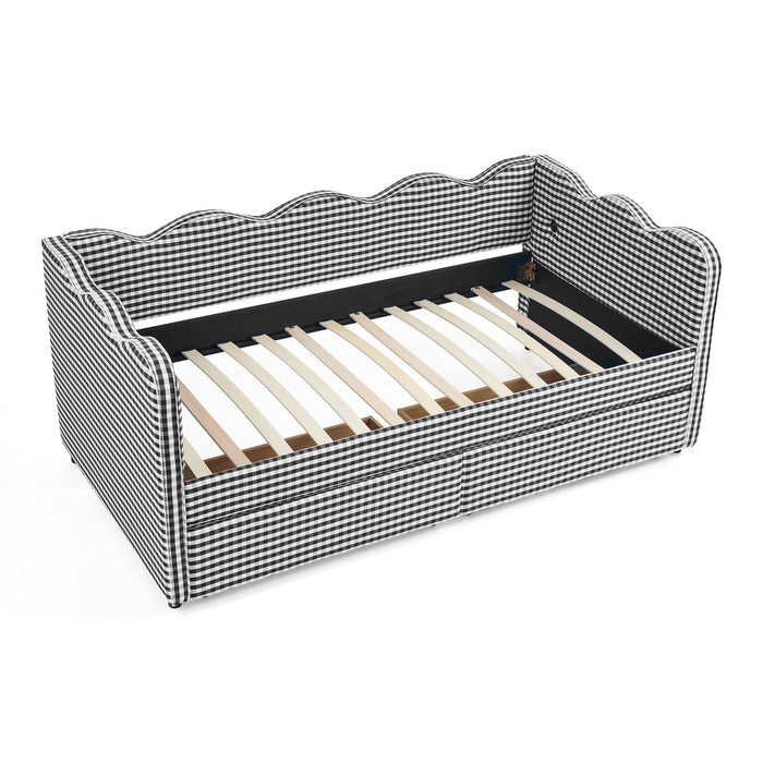 Gingham Daybed With USB Charging Port, Wave-Shaped Design