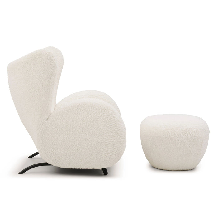 Wingback Armchair & Ottoman Combo For Living Room - White