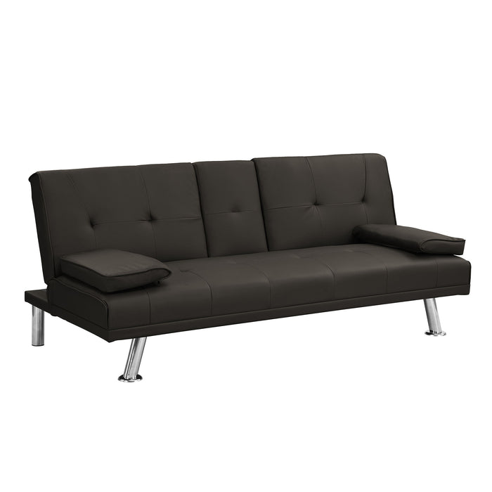 Modern Sofa Bed With Armrest 2 Holders, Wood Frame & Stainless Leg