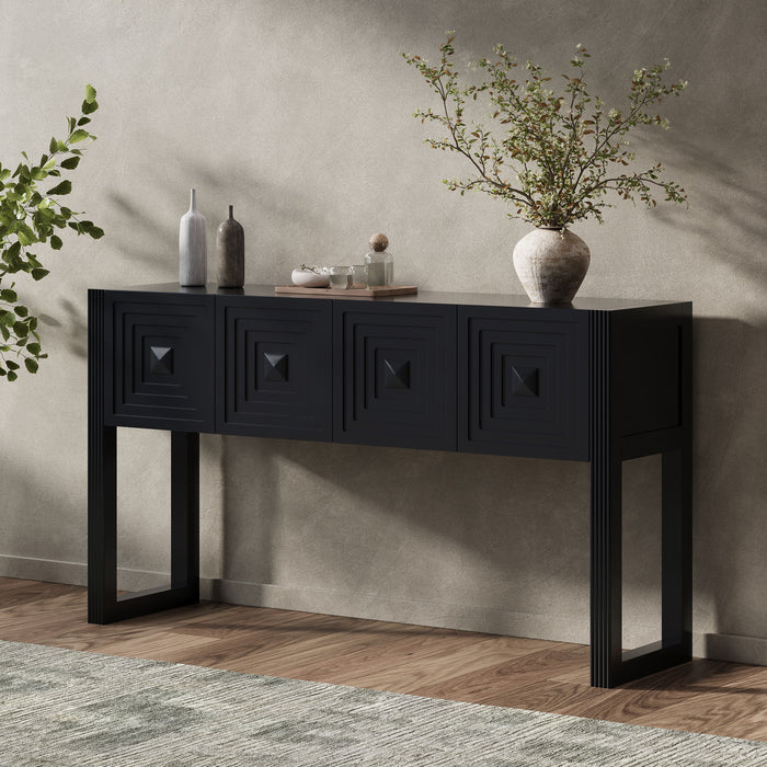 Geometric Carved Console Table With 3 Soft Close Drawers