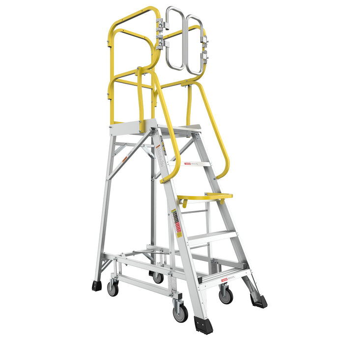 Heavy Duty Aluminum Rolling Platform Ladder With Steps, 375Lbs Capacity