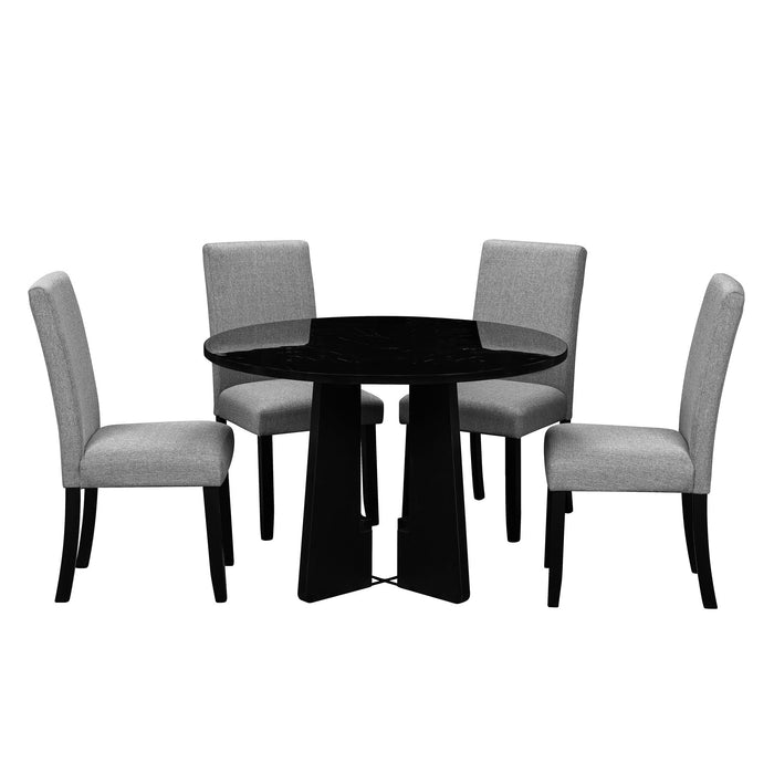5 Piece Round Dining Table Set, Modern Table And 4 Upholstered Chairs For Dining Room