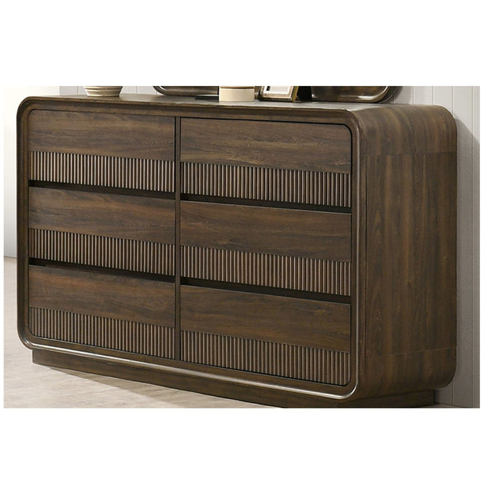 Flair Rounded Edges 1 Piece Dresser, 6 Drawer Storage Bedroom Furniture - Brown