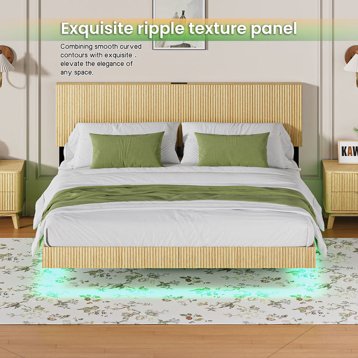 Floating Bedstead With Charging Station And LED Lights