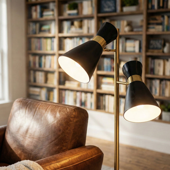 Axis - Floor Lamp With 4 Way Switch Double Spots With Base - Black / Gold