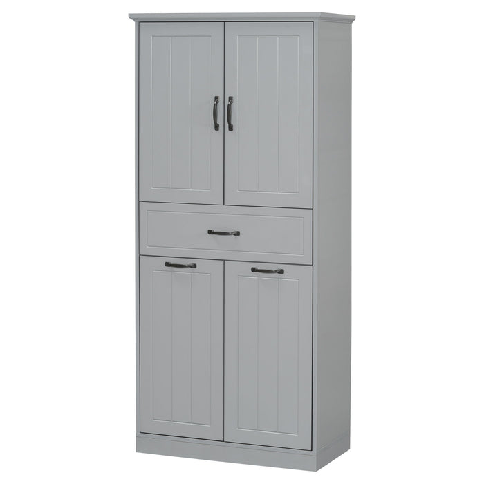 Modern Bathroom Storage Cabinet With Two Laundry Baskets, One Drawer, Adjustable Shelf