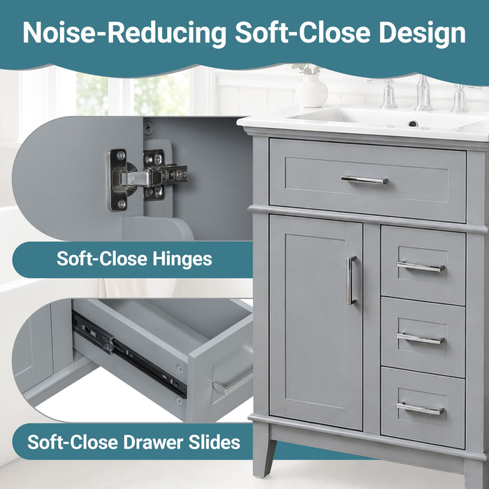 Modern Bathroom Vanity With Sink, Flip Drawer & 3 Drawers, Soft Close Hinges, Adjustable Shelf